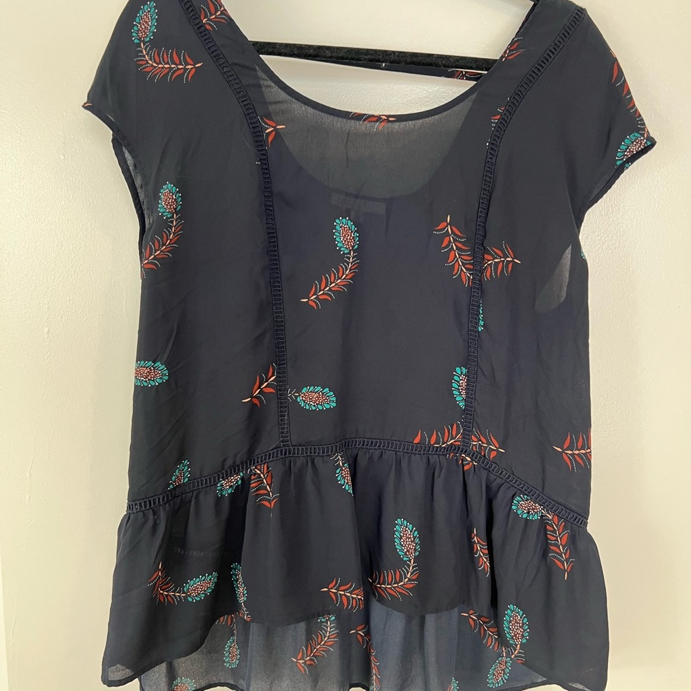 DR2 Dark Blue Blouse with Colorful Embroidery